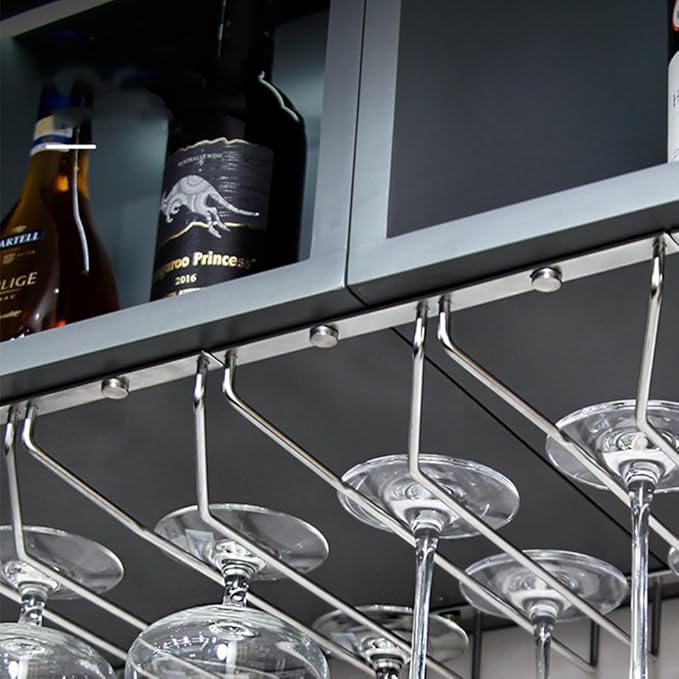 MObyat 1/2/3 Rows Wine Glasses Hanging Rack, Hanging Wine Glass Rack Under Cabinet, Storage Hanger Organizer for Kitchen Cabinet Bar, with Screws (Size : 2Rows(22.5X35CM/8.9X13.8IN))