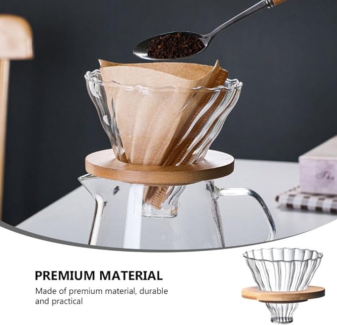 Cabilock 1set Reusable Stripe Glass Coffee Filter Funnel High Borosilicate Glass Coffee Dripper Base for Home Cafe Travel Use