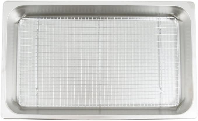 2 PACK Commercial Grade Full Size Pan and Cooling Rack/Pan Grate Set for Standing Heat Lamps 2 1/2" Deep Anti-Jam Stainless Steel Steam Table Pan with Footed Grate