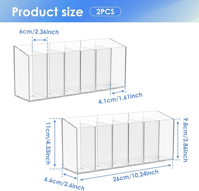 2Pcs Transparent Tea Packet Storage Container Plastic Coffee Packet Holder Organizer Clear Pantry Organizer Bin with 5 Removable Dividers