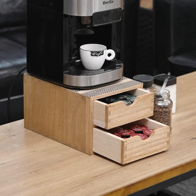 DDYURI Drawer Holder for Coffee Brew - Kitchen Machine Stand Shelf Contertop - Serve Coffee Station and Pod Capsule Storage Organizer for Home Decor Office Storage Solution 2-Tier CF2D2C-Light