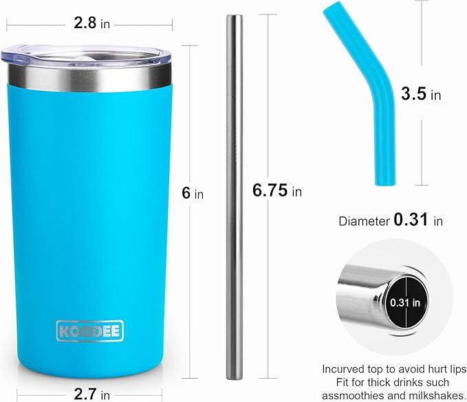 koodee Tumbler with Lids and Straws-12 oz Skinny Tumbler Stainless Steel Double Wall Vacuum Insulated Water Cup Spill Proof, BPA Free (Canyon Red-Sky Blue)