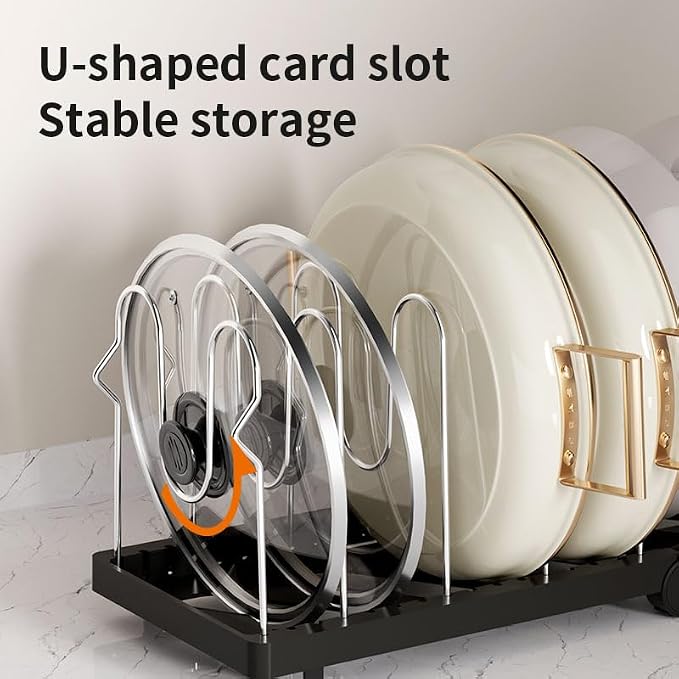 Pots and Pans Organizer under Cabinet,15.35" Height 8 Tier Pot Organizers Rack,Heavy-Duty Pot & Pan Organizer,Adjustable Pan Organizer under Cabinet Kitchen Organization and Storage,Black