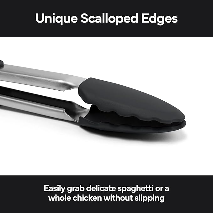 Misen Kitchen Tongs - Dishwasher Safe, Heavy Duty - Precision Silicone-Tipped Grilling Tool - Heat Resistant, Nonstick Safe - Perfect for Serving and Air Frying- 13 Inch | Black