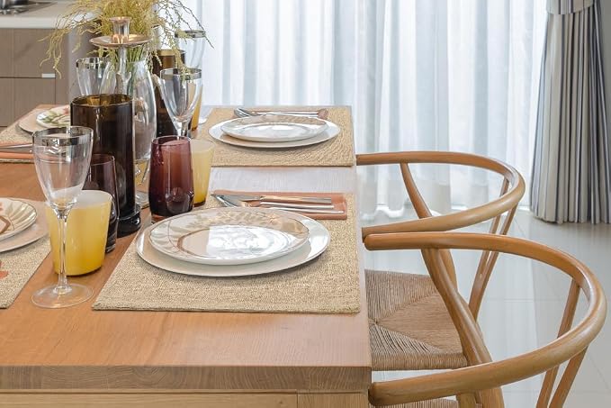 homing Faux Cotton Linen Placemats Set of 6, Cloth Washable Farmhouse Dining Table Mats for Indoors & Outdoors, Easy to Clean, Linen, 13 x 19 Inch