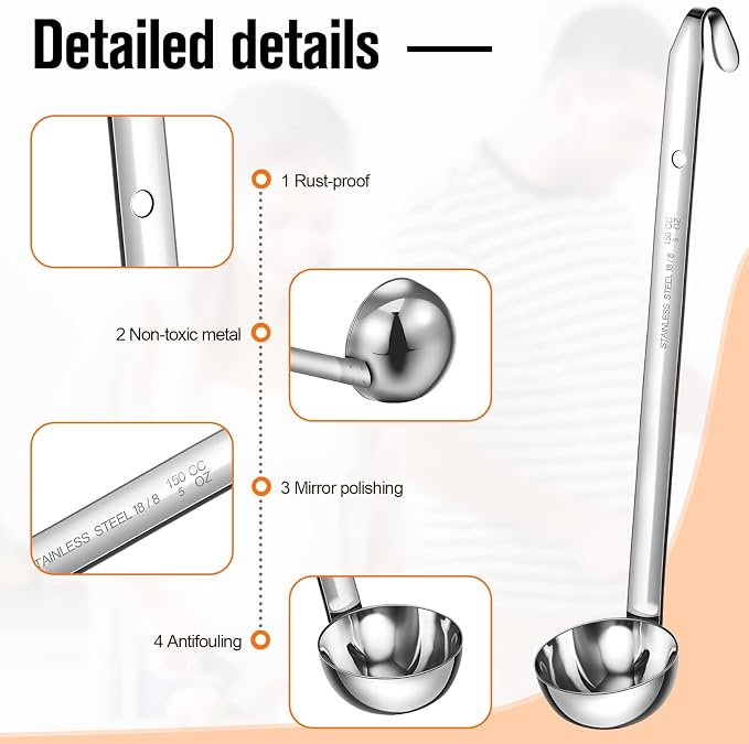 Cunhill 5 Pcs Soup Ladles Stainless Steel Serving Ladles with Long Handle for Serving, Cooking, Stirring, Portioning Kitchen Restaurant Accessories(5 oz)