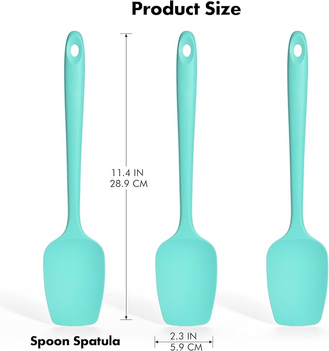 Silicone Spoonula Set: 600ºF Heat Resistant Food Grade Cooking Baking Utensils, Kitchen Flexible Nonstick Rubber Pan Spoon Spatula for Mixing, Scrambling, Scooping (3 Pieces, Aqua Sky)