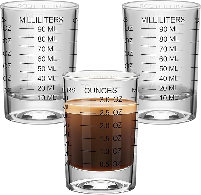 3Pcs Shot Glass Measuring Cup 3 Ounce/90ML Liquid Heavy High Espresso Glass Cup Black Line Espresso Shot Glasses with Measurement (3)