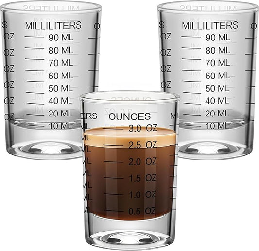 3Pcs Shot Glass Measuring Cup 3 Ounce/90ML Liquid Heavy High Espresso Glass Cup Black Line Espresso Shot Glasses with Measurement (3)