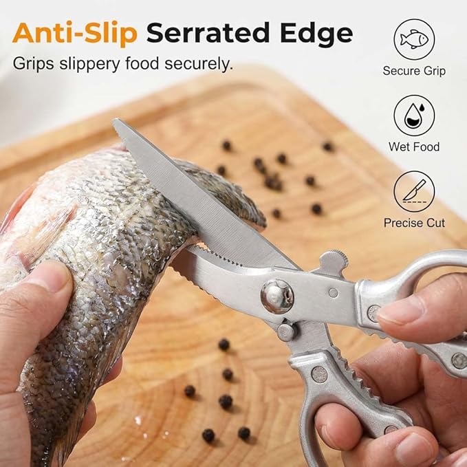 Heavy-Duty Multifunction Kitchen Shears, Ultra Sharp Stainless Steel Poultry Scissors for Bone Chicken Turkey, Multi-Purpose Kitchen Scissors with Bottle Opener Fish Scale Scraper Nut Cracker (3)