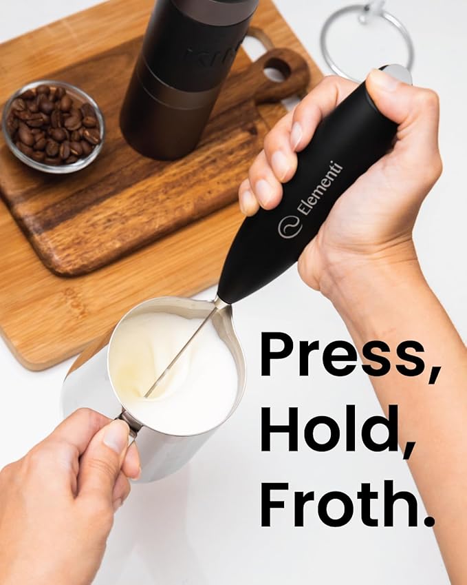 Elementi Milk Frother Wand - Easy to Use Handheld Electric Stirrer for Powder Drinks, Durable & Powerful Coffee Whisk & Protein Powder Mixer Wand, Hand Frother, Coffee Stirrers Electric (Purple)