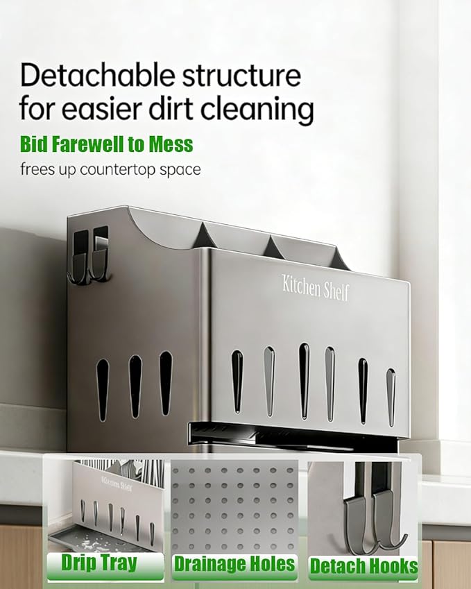 Stainless Steel Universal Knife Holder & Utensil Organizer - Countertop Knife Storage Stand, Detachable Knife Block for Kitchen Counter Knife Storage Rack Organization, Classic Gray Coating