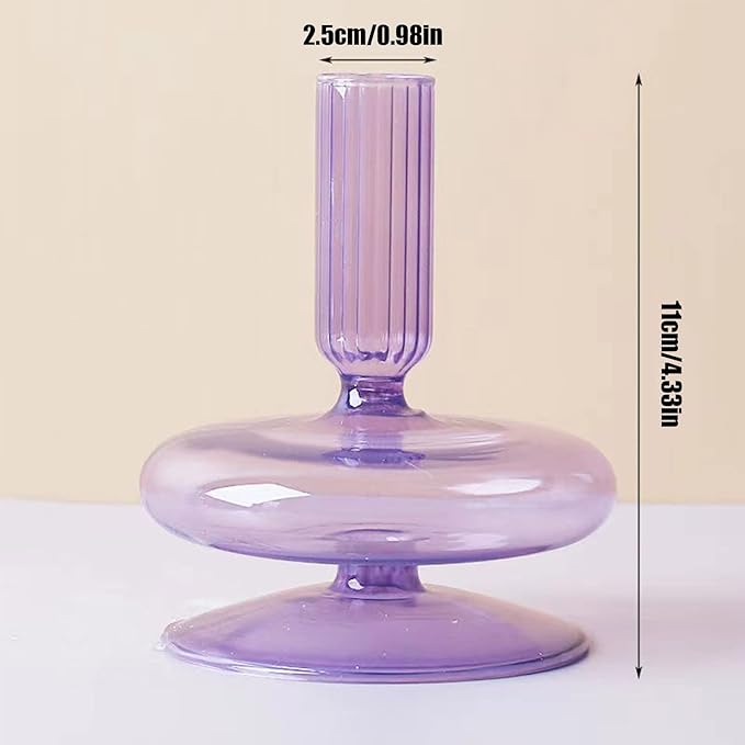 Glass Candlestick Holders Simple Creative Glass Vase Candle Holder Colorful Glass Pillar Candle Stand Candlestick Wavy Elegant Glass Candlestick for Home Centerpiece (Purple G)