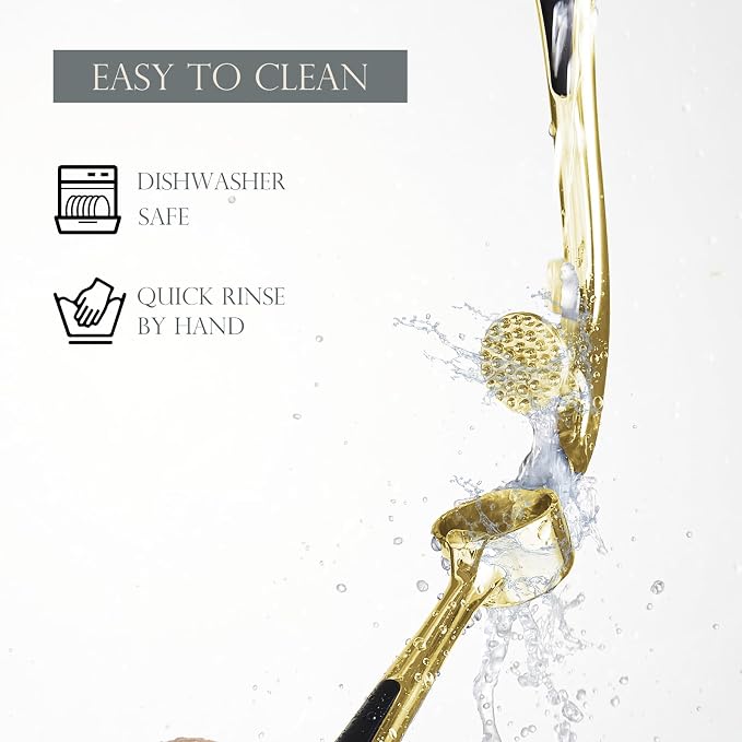 Kitessensu High Effective Garlic Press With Studs, Heavy Duty Garlic Mincer, Easy to Squeeze and Clean, Rust Proof, Ginger Crusher - Golden
