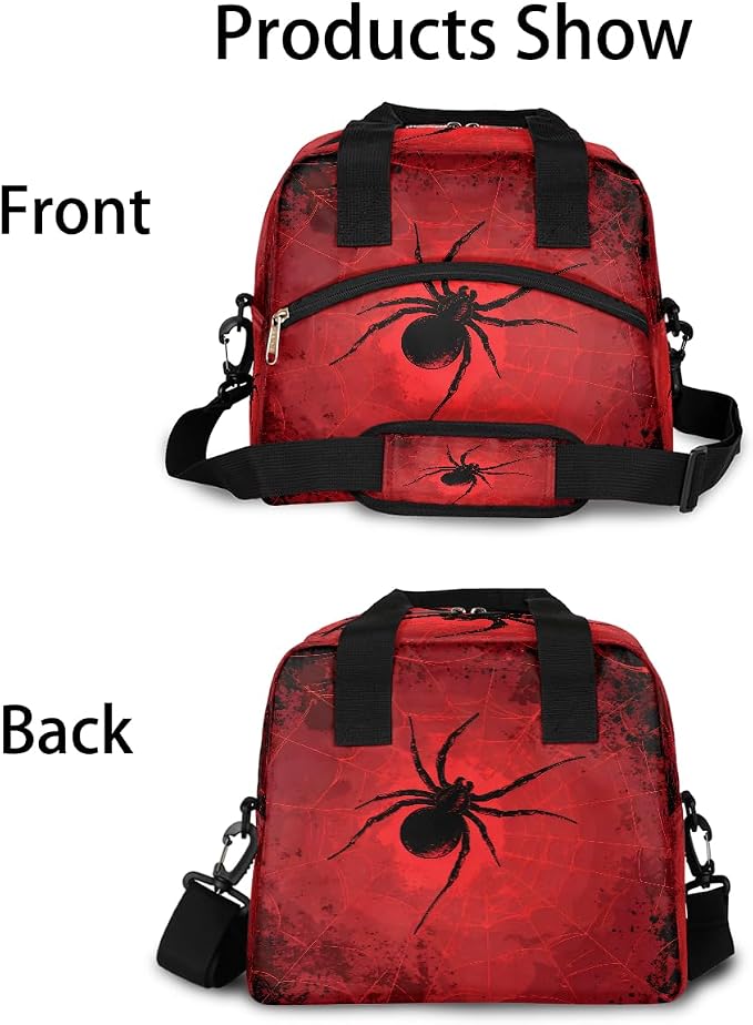 Spider Red Background Insulated Lunch Bag for Women Men Thermal Cooler Bag Adult Lunch Box with Shoulder Strap Reusable Lunch Tote Bag Large Containers for School Picnic Work Lightweight Handbag