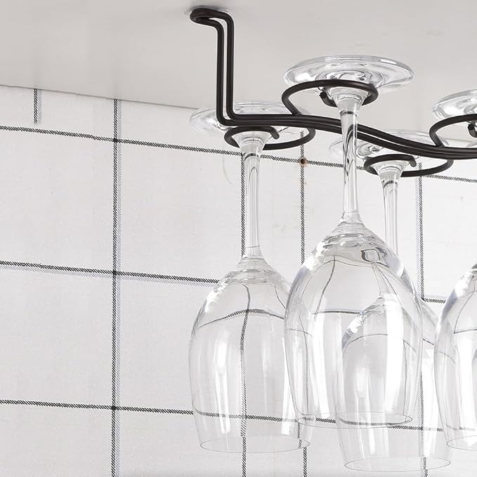 Wine Glass Rack Hanging Under Cabinet, 6/8 Hooks Stemware Holder Storage Hanger for Bar Kitchen Restaurants(46cm/18inch)