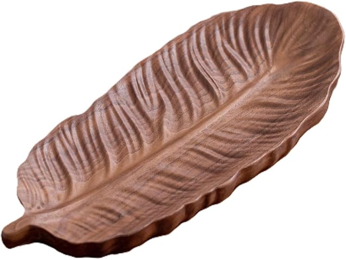 Walnut Wood Fruit Tray, Handmade Chinese Style Snack Serving Plate, Solid Wood Tea Dessert Tray for Dim Sum, Vintage Walnut Platter, Gift (Phoenix Feather（Black Walnut）)