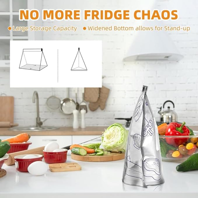 35PCS (4 Sizes) Thick Reusable Aluminum Foil Sealable Storage Bags,Stand Up Foil Sealable Bags with Label Zip Lock for Fruits Vegetables Meat Resealable Zipper Pouches for Food (S*10+M*10+L*10+XL*5)