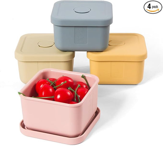 4 pcs 10 oz Silicone Snack Containers with Lids Silicone Food Storage Containers, Baby Snack Container Small Lunch Container for Kids, Daycare, School and Travel