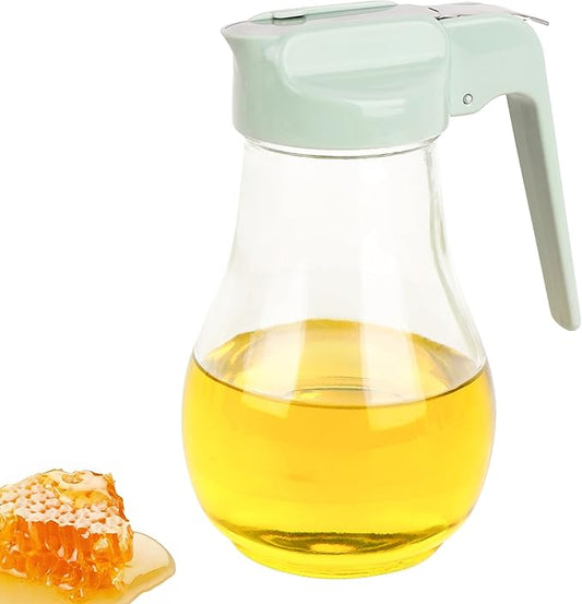 13.5 Oz Syrup Dispenser, No-Drip Pourers for Maple Syrup, Oil Dispenser Bottle with Non-Slip Handle, Honey Jar & Sirop Container, Reusable Syrup Bottle for Kitchen (Green)
