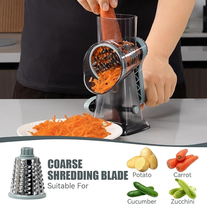 KEOUKE Rotary Cheese Grater with 12 in 1 Multi-functional Vegetable Chopper