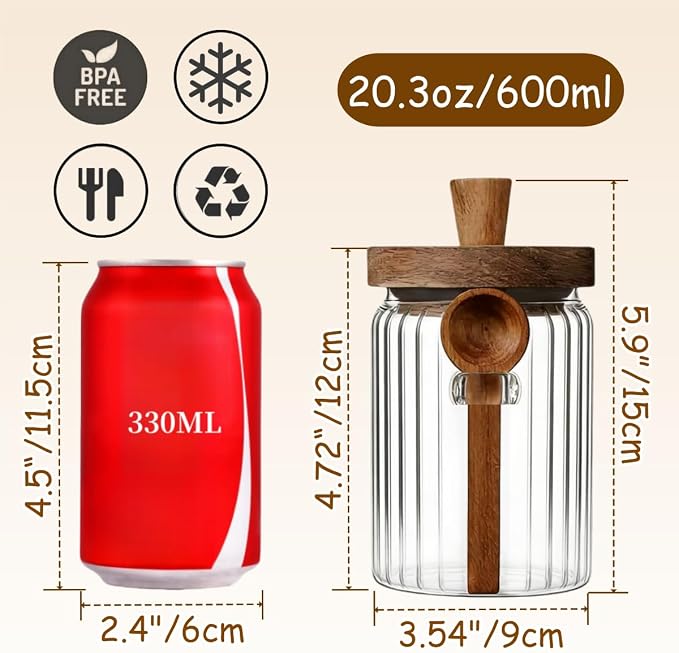 ANSQU Glass Jar with Wooden Lid & Spoon, 20.3oz Food Storage Containers Coffee Jar Coffee Grounds Container, Coffee Canister holds up to 7.4oz Coffee Beans (2 Pack)