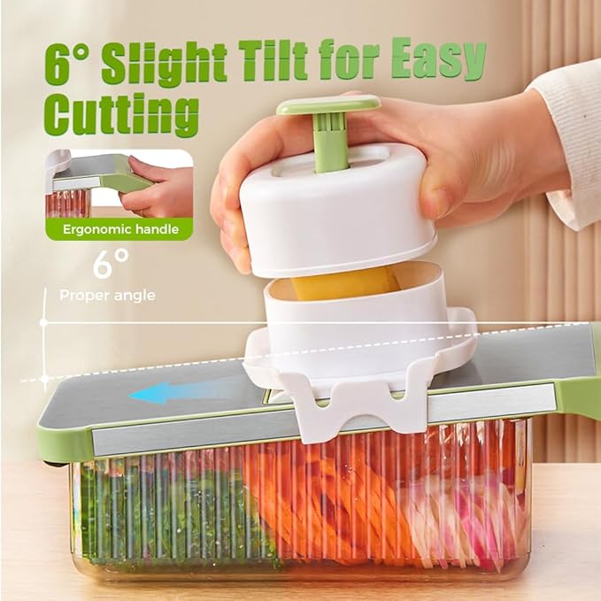 Multifunctional Vegetable Slicer, 6 in 1 Slicer Veggie Shredder with Safe Hand Guard, Multi Blade Adjustable Garlic Slicer, Easy-Clean & Compact Storage, Portable Kitchen Gadget (6 Blade Magnetic)