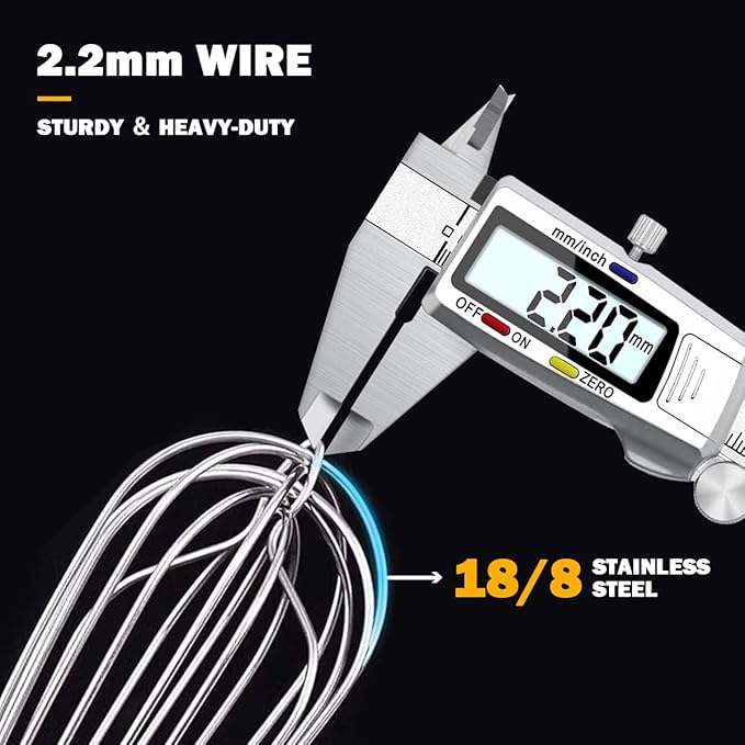 18/10 Stainless Steel Large Whisk, 15.5 inch Heavy Duty Long Whisk Suitable for Deep Pots or Big Bowl, Mixing, Beating, Blending