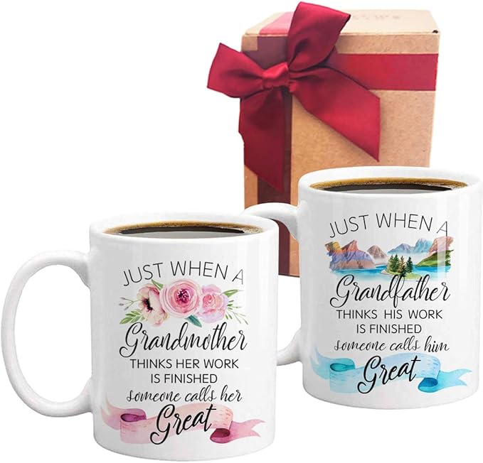 Est 2026 Baby Reveal Mug Gift for New Grandparent, Pregnancy Reveal Announcement Gift, Est 2026 Promoted to Grandma Grandpa Mugs Set, Great Grandparent to Be Mug Set