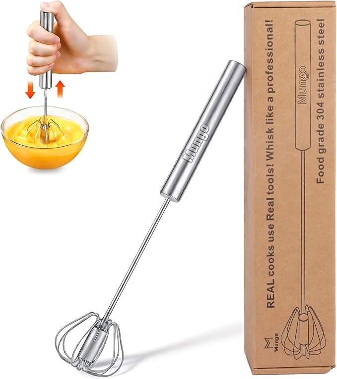12 Inch Stainless Steel Egg Whisk - Hand Push Rotary Whisk Blender - Versatile Milk Frother, Hand Push Mixer Stirrer for Beating & Stirring, Whisking, Blending