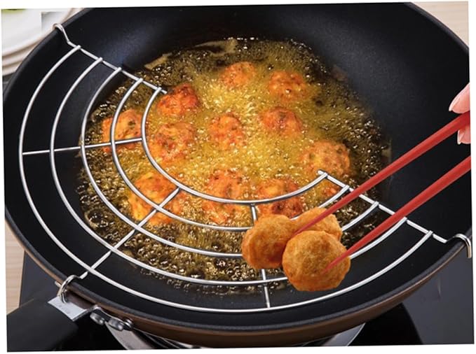 1PC Stainless Steel Oil Drain Frying Rack Semi-Circular Oil Drain Rack Fritters Filter Oil Net Home Baking Cooking Oil Drip Filter(28CM) Stainless Steel Cooling Racks