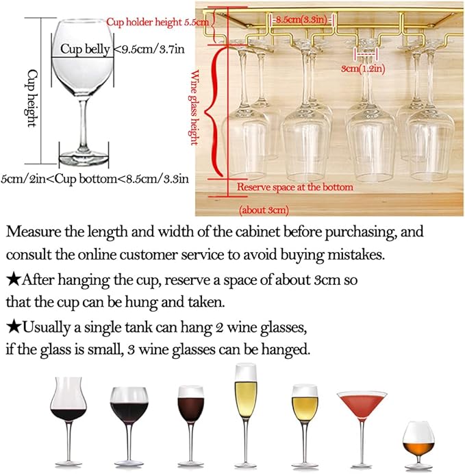 Under Cabinet, Stemware Wine Glasses Storage Hanger Metal Organizer, Hanging Stemware Holder for Bar Kitchen Black (3 Rows)