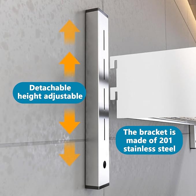 Wall Mounted Dish Drying Rack For Kitchen, 2 Tier Stainless Steel Hanging Dish Rack Over Sink With Removable Drainboard, Adjustable Height Space Saving Cutlery Organizer Holder (23.6x11.8x19.7in)