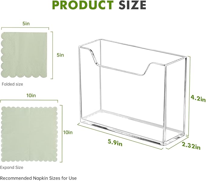 Kordory Acrylic Cocktail Napkin Holder for Table, for 5 x 5 Inches Napkin, Modern Vertical Napkin Holder for Kitchen, Clear Waterproof Napkins Holders for Dinner, Home, Bar