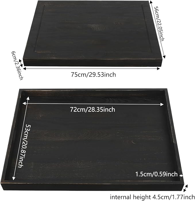 Noodle Board, 30x22in Pine Wood Stove Top Cover, Vintage Countertop Protector for 30" Stoves, Kitchen Serving Tray w/Cut-out Handles, Extra Workspace Sink Cover, Cutting Board Hold 44 lbs, Black
