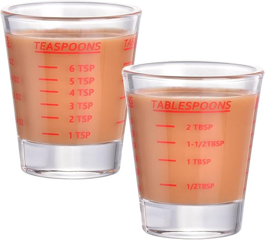 Shot Glass Measuring Cup，Espresso Shot Glass 26-Incremental Measurement 30ml，1oz, 2 Tbs, 6 Tsp, Kitchen Tools，Bar Bartender Accessories, Jigger for Bartending (2 Pack-Red)