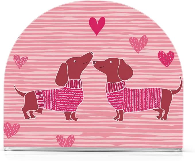 Napkin Holder Acrylic Napkin Holder for Table Kitchen Party Restaurant U Shaped Upright Napkin Dispenser Organizer Pink Striped Dachshunds and Hearts
