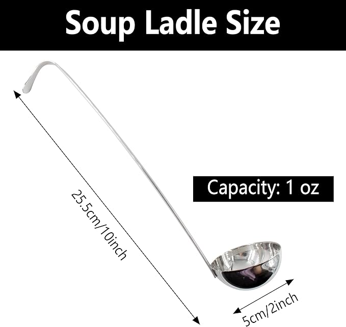 2PCS 10 Inch Stainless Steel Soup Ladle with Long Handle for Kitchen, Cooking, Soup, Sauce(1 oz)