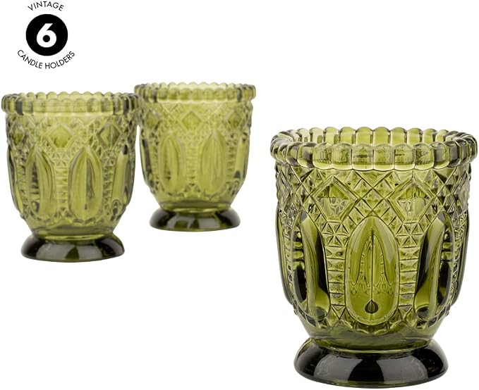 Koyal Wholesale Vintage Glass Candle Holder (Pack of 6), 3 x 2.75 (Olive Green)