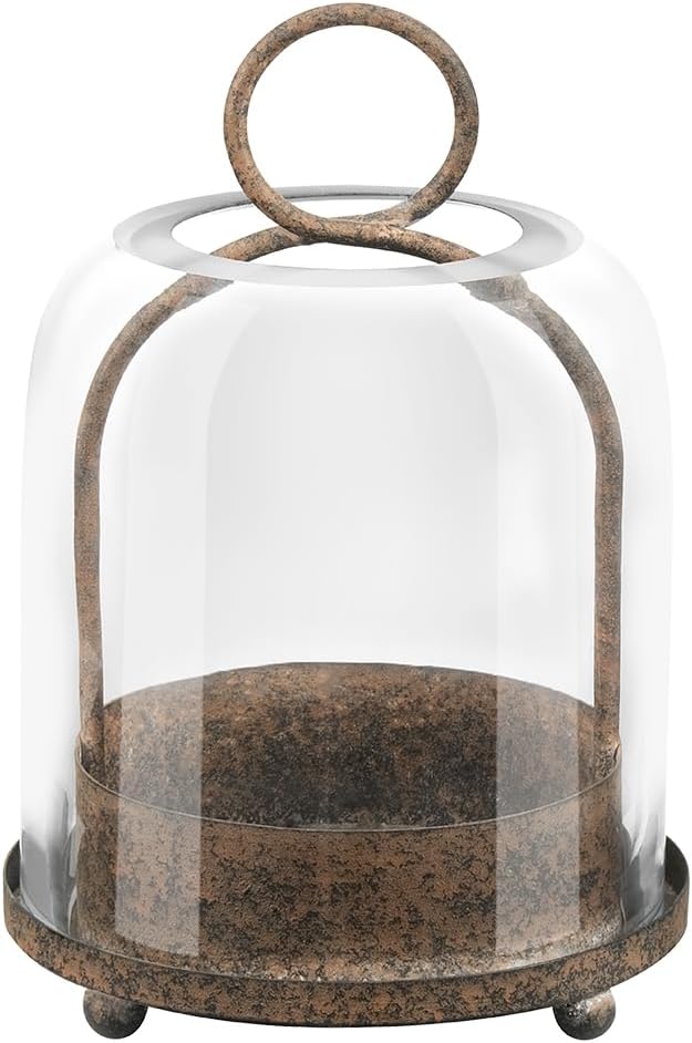 5"x7.5" Versatile Modern Metal Hurricane Lantern with Handmade Sturdy Glass Dome in Rustic Brown for 3" Pillar Candle & Plants, Industrial, Farmhouse, Shabby Chic (Brown, 5"x7.5" for 3" Pillar)