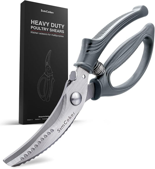 Poultry Shears, Heavy Duty Kitchen Shears With Anti-Slip Handle & Safety Lock, Poultry Scissors for Meat, Chicken, Bone,Turkey, Fish, Spring Loaded, Dishwasher Safe(Graphite Gray)