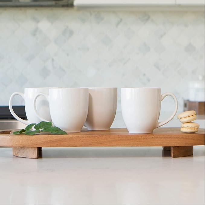 Serami 14oz Bistro White Mugs for Coffee or Tea. Large Handles and Ceramic Construction, Set of 4