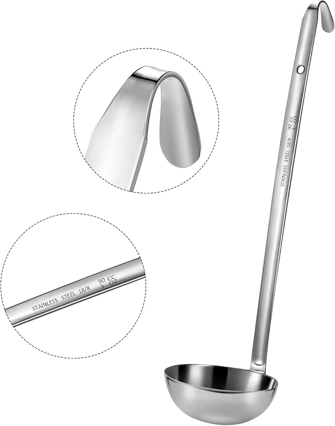 meekoo Stainless Steel Ladle Soup Handle Ladle with Pouring Rim for Kitchen Cooking Soup Sauce