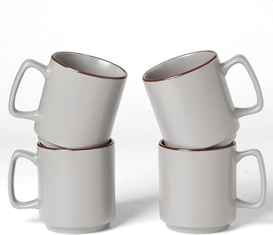 famiware Coffee Mugs Set of 4, Nebula 14oz Coffee Mugs, Ceramic Cup Set with Handle for Latte, Tea, Milk, Cappuccino, Cocoa, Light Gray