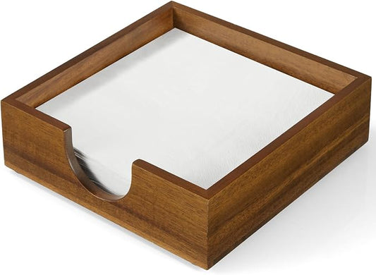 Acacia Wood Napkin Holder for Table, Napkins Holders For Paper Napkins, Flat Napkin Holder for Luncheon, Napkin Holders for Kitchen Dinner Table Decor, Napkin Dispenser for Indoor & Outdoor Use