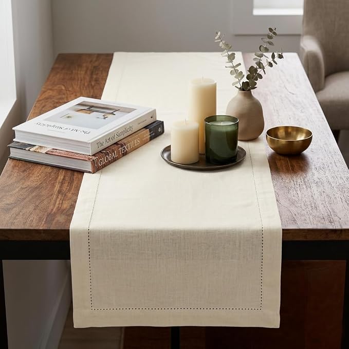 Urban Villa Christmas TableRunner 100% Cotton Fused Table Runner 14''x 72'' Over Sized Hemstitch Ivory Table Runner Every Day Use Heavier Quality TableRunner