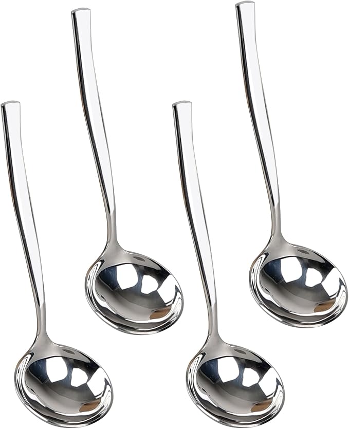 7.6-Inch Small Ladles for Serving Sauce, Stainless Steel Gravy Ladle Soup Spoon, Set of 4