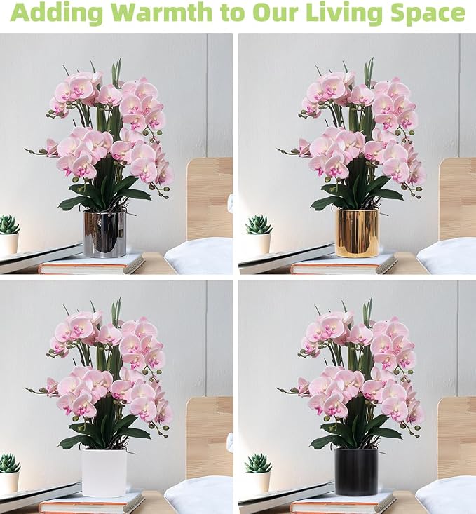 CXGS Artificial Orchid Flower Plants Real Touch Faux Orchids in Ceramic Vase 20.9'' Pink Phalaenopsis Orchid Fake Flower Arrangement Home Indoor Decor