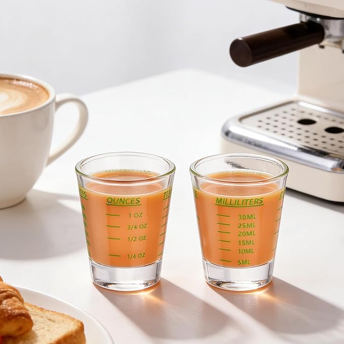 Shot Glass Measuring Cup，Espresso Shot Glass 26-Incremental Measurement 2 Tbs, 6 Tsp, 30ml, 1oz, Kitchen Tools，Bar Bartender Accessories, Jigger for Bartending (2 Pack-Green)