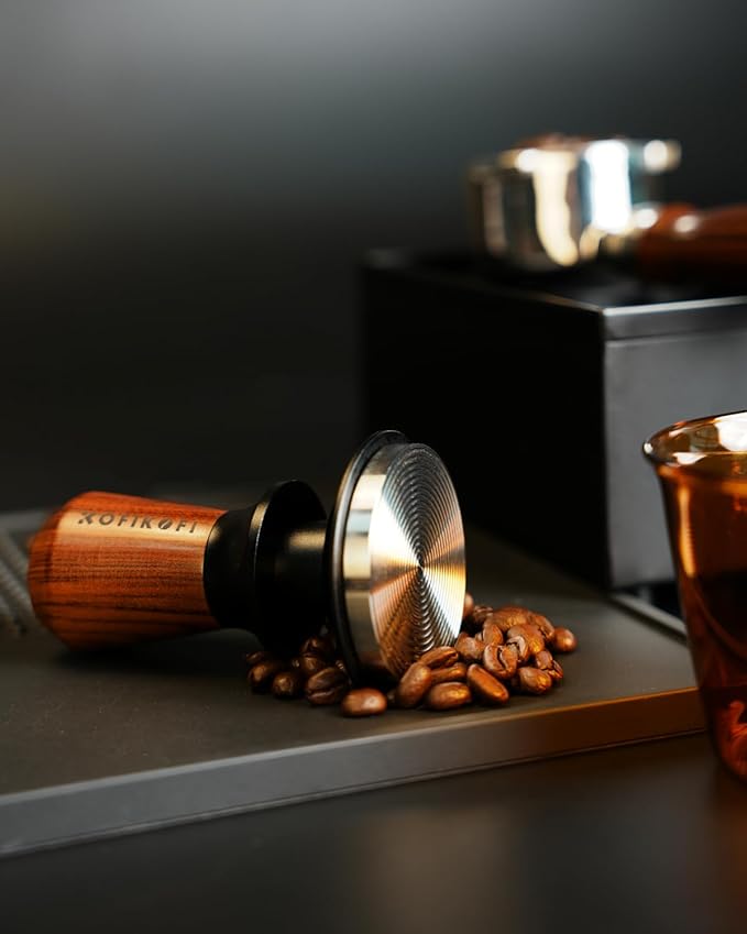 53.3mm Espresso Tamper, Coffee Tamper with Stainless Steel Ripple Base, Barista Espresso Coffee Tamper with 30lbs Spring Loaded and Rosewood Handle Fits for Breville Series 54mm Portafilter